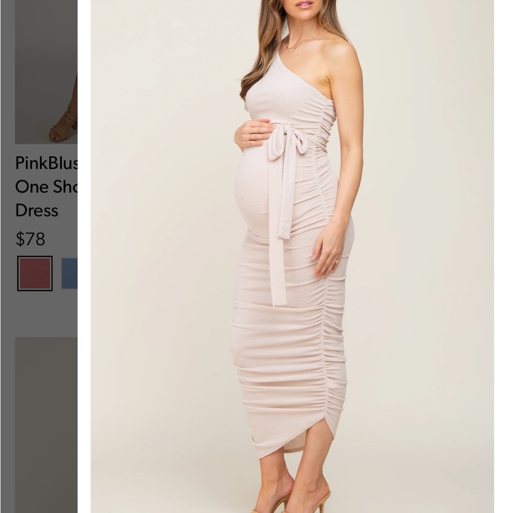 Pinkblush One Shoulder Cream Midi Dress